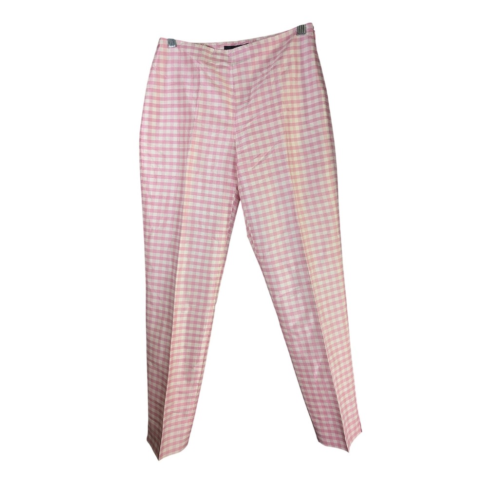 Vintage Ralph Lauren Pants Womens 0 Pink Gingham 100% Silk Lined Side Zip